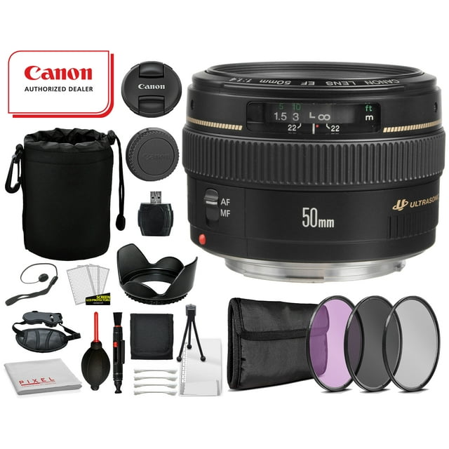 Canon EF 50mm F/1.4 USM Lens (2515A003) with Professional Bundle Package Deal Kit for Canon EOS Includes: Tulip Lens Hood, 3PC filter Kit, Lens Pouch + More(International Model)