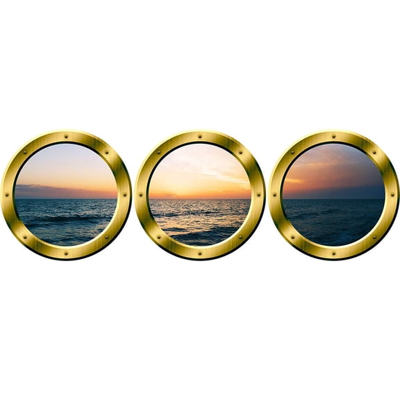 VWAQ Cruise Window Decal - Ocean View Window Cling, Porthole Vinyl Sticker -SPW25 (Gold, 20" Diameter)