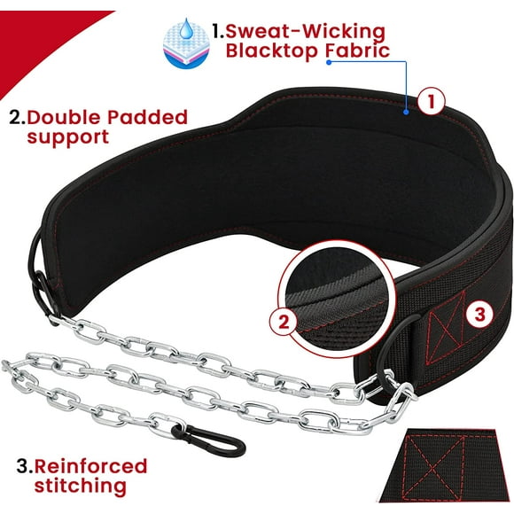 RDX Dipping Belt for Weight Lifting with Adjustable Steel Chain- Great for Chin Pull Ups, Weighted Parallel Dips, Platform Squats, Calf Raises, 6Ã¢â‚¬Â Back Support for Powerlifting, Strength Training