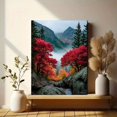 thumbnail image 6 of Quebec Foggy Red Maple Mountain Autumn Canvas Print, Moody Fall Nature Landscape Home Wall Decor Art, 6 of 8