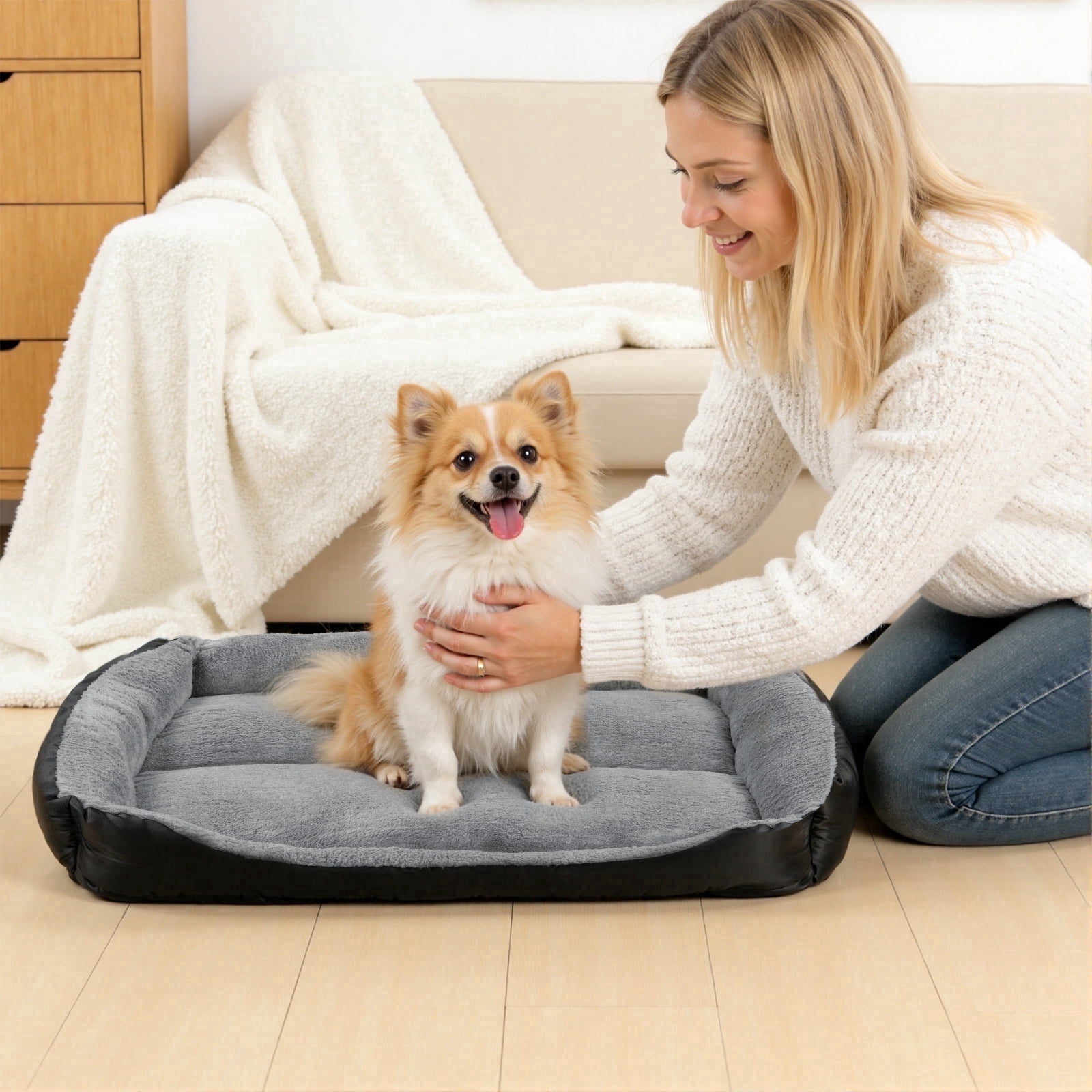 Vaukki Dog Bed for Small Dogs, Washable Fluffy Dog Crate Mat with Non-Slip Bottom, Soft Plush Rectangular Kennel Pad, 26" x 21"