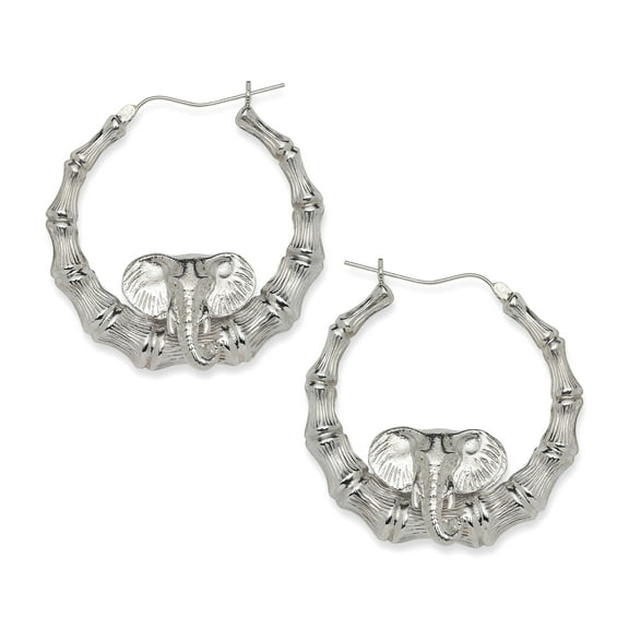 Elephant 925 Sterling Silver Bamboo Hoops, Earrings