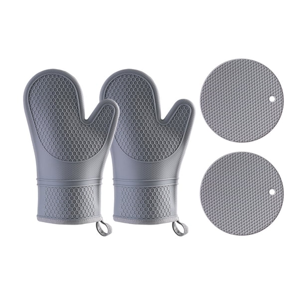 Juego de manoplas y agarraderas para horno, resistentes al calor, con superficie de silicona antideslizante, extra largas, para cocinar y hornear.