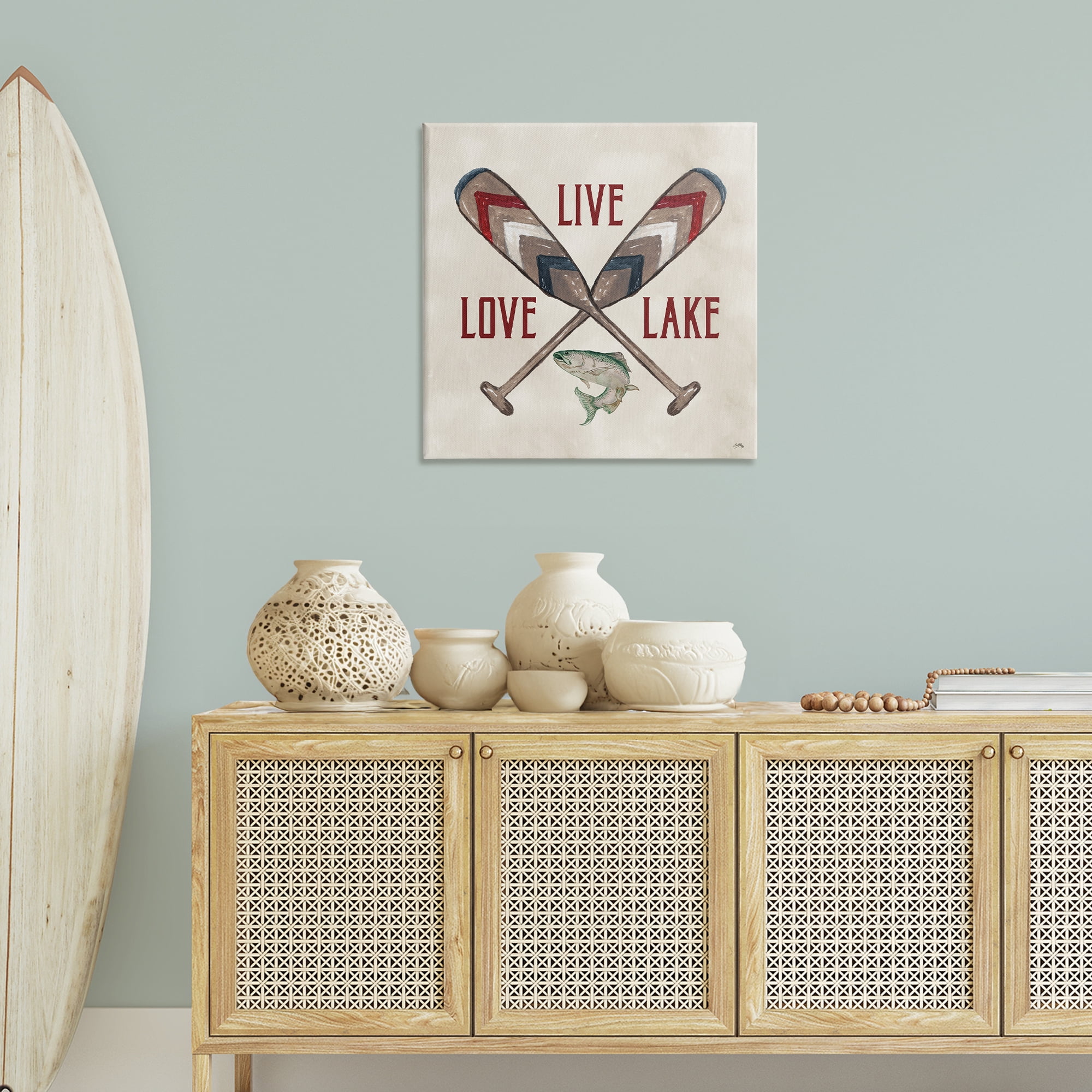 Stupell Industries Live Love Lake Oars Typography Painting Gallery Wrapped Canvas Art Print Wall Art, 30 x 30