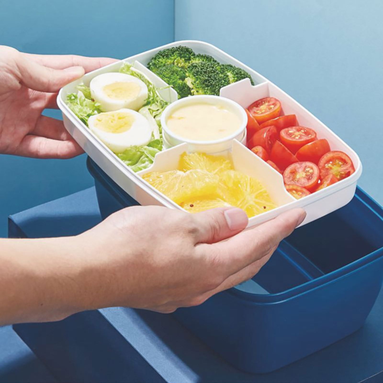 pdqouc Salad Lunch Container with Salad Bowl - Large Adult Bento Lunch Box, 5-Compartment Bento-Style Tray for Toppings, 3-oz Sauce Cups for Dressings, Stackable Clearance