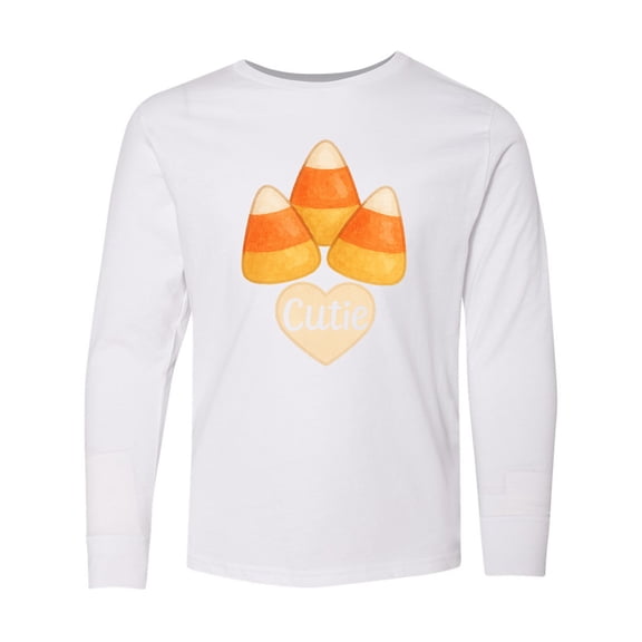 Inktastic Cute Candy Corn Heart Halloween Cutie Long Sleeve Youth T-Shirt