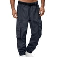 thumbnail image 2 of LODIENY Tapered Cargo Pants for Men Belted Elastic Waist Workout Joggers Lightweight Sweatpants Hiking Loose Fit Trousers with Multi Pockets Black XS, 2 of 6