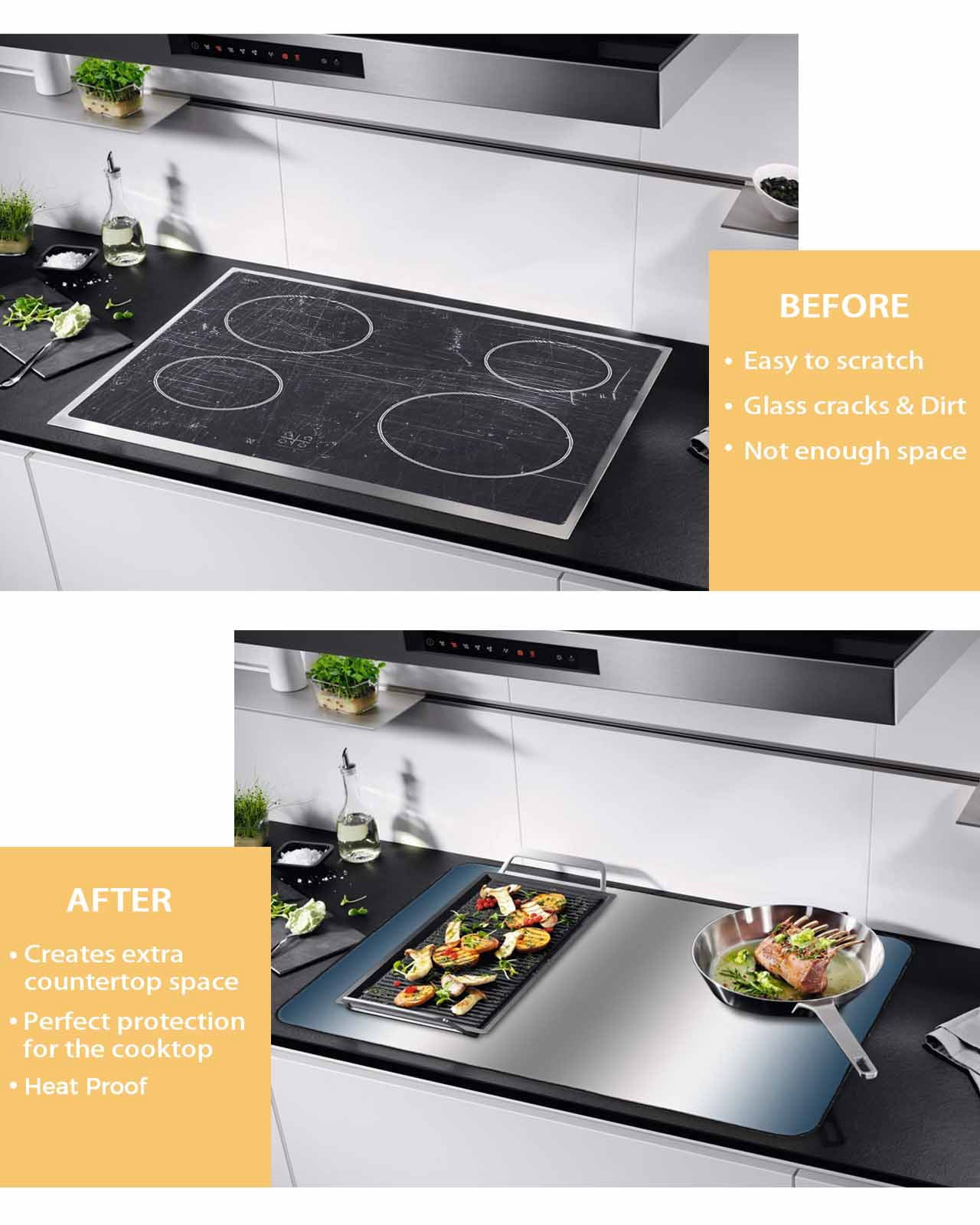 nqOlkjepod Large Induction Cooktop Protector Mat 24"x21", Navy Blue Grey Stove Top Covers for Electric Stove, Gray Farmhouse Modern Rustic Decorative Stove Burner Cover Mats, Glass Top Stove Cover