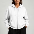thumbnail image 2 of Womens Fleece Long Sleeve Zip Up Hoodie Sweatshirt Casual Oversized Track Jacket with Pockets Drawstring Cozy Slouchy Loungewear Travel Fall, White, M, 2 of 8