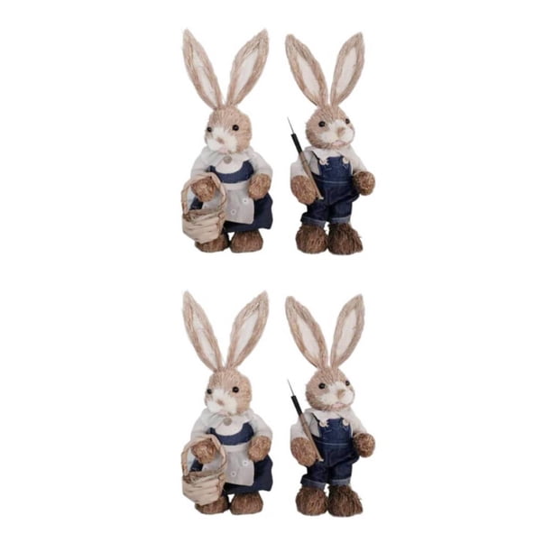 Bearachild 1 par de figuritas de conejito de decoración de conejo de Pascua de paja para vacaciones Type1