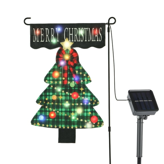 Solar Lighted Christmas Tree Garden Flag 12x18 Inch Double Sided Outside