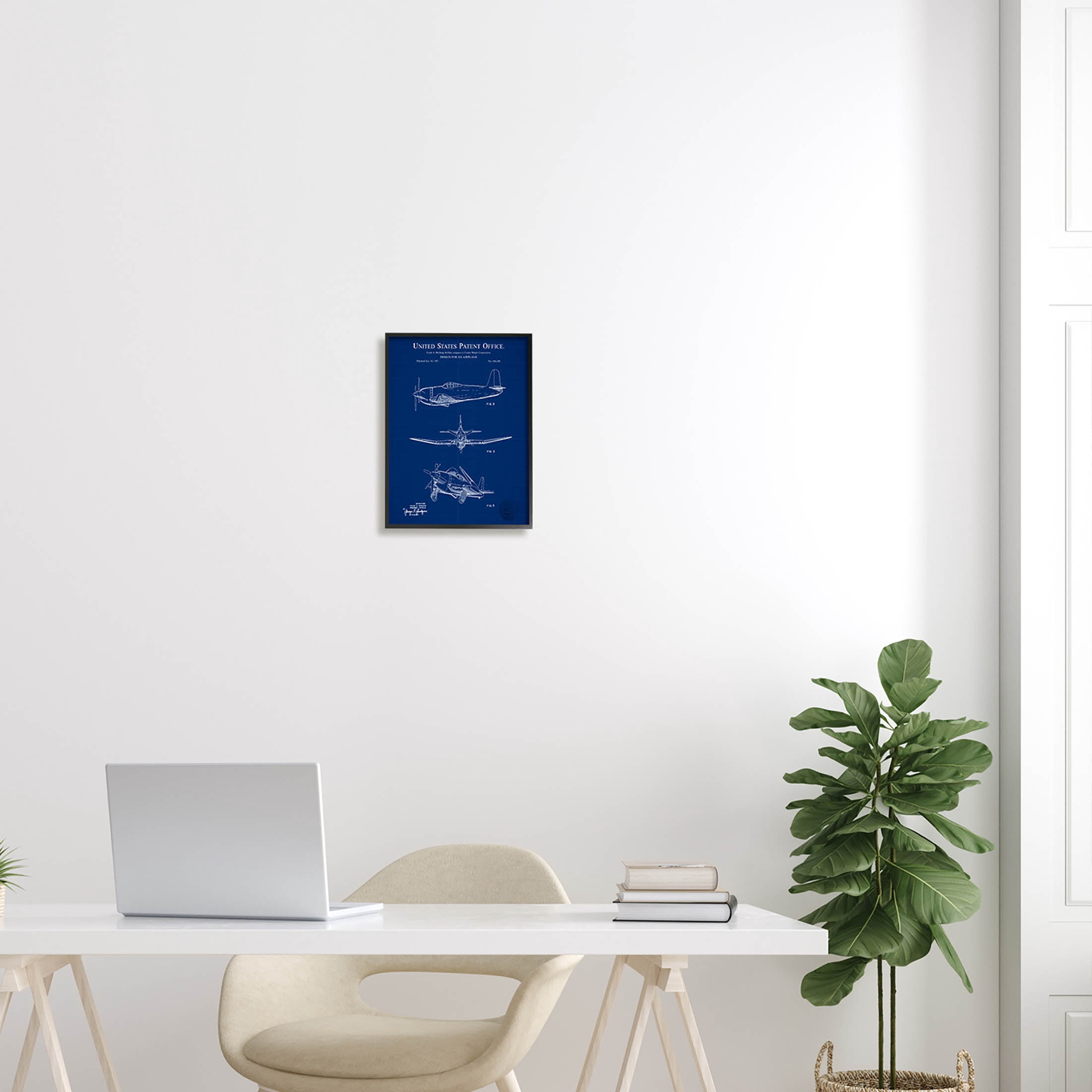 Stupell Industries Blueprint Patent Airplane Diagram Graphic Art Black Framed Art Print Wall Art, Design by Karl Hronek
