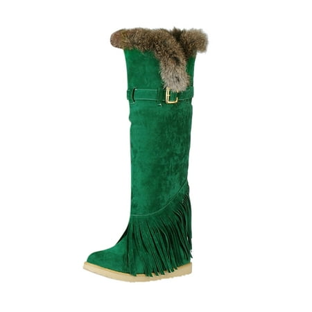 

Boots Winter Women s Shoes Breathable Flats Suede Tassel Pure Colors Thermal Retro Thigh