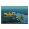 thumbnail image 1 of Yellow Submarine Cutting Board, Submarinend Diver Jumping Dolphins Illustration Print, Decorative Tempered Glass Cutting and Serving Board, Small Size, Petrol Blue and Ginger, by Ambesonne, 1 of 1