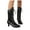 Black, variant on Vintage Winter Combat Boots for Women Leather Fleece Lined Lace up Kitten Heel Mid Calf Dress Booties