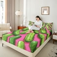 thumbnail image 4 of Manfei Cartoon Cucumber 3pcs Twin Sheet Sets,Pink Green Twin Fitted Sheet,Cuke Pickle Breathable Flat Sheet,Super Cozy Teenager Bedroom Decor, 4 of 7