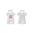 thumbnail image 2 of BemeyourBBs Newborn Baby Girls Little Sister Outfit Waffle Knit Ruffle Romper Little Sis Letter Embroidery Short Sleeve Infant Bodysuit Jumpsuit Headband Cute Baby Girl Summer Clothes, 2 of 9
