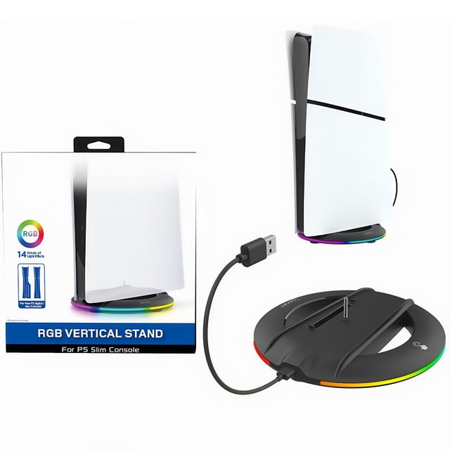 Soporte vertical para consola PS5 Slim y PS5 Pro con barra de luz RGB Compatible con PS5 Slim/Pro Versión digital y con disco Accesorios básicos