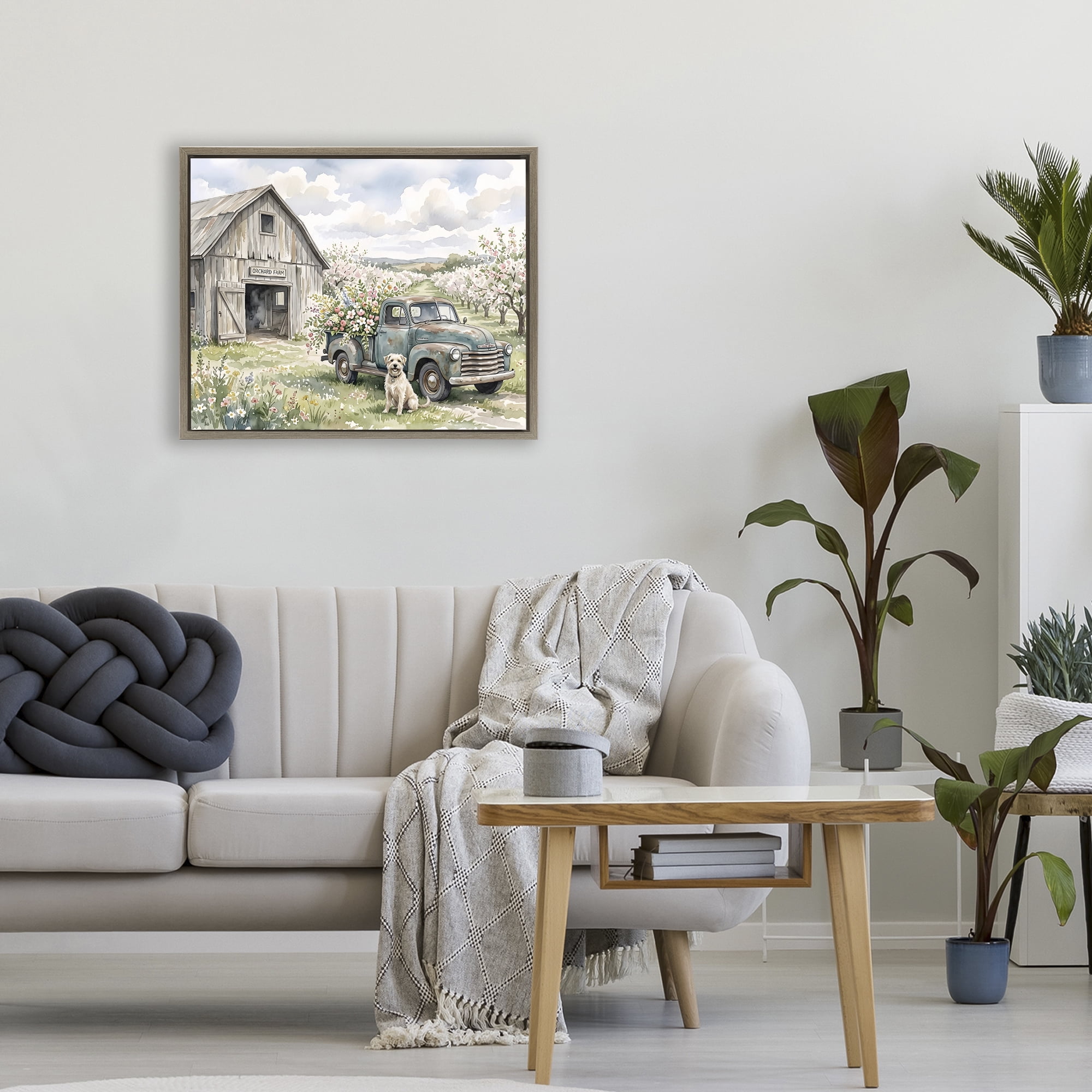 Stupell Industries Spring Orchard and Truck Brown Framed Floater Canvas Wall Art, design by Tabz Jones
