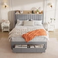 thumbnail image 3 of Upholstered Bed Frame with Storage Headboard and Charging Station, Platform Bed Frame with Drawers, Heavy Duty, No Box Spring Needed, Easy Assembly, Grey, Full Size, 3 of 7