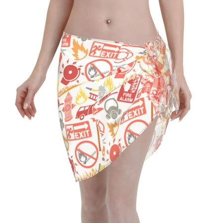 Disketp Firefighter Icons Women Swimsuit Cover Up Short Chiffon Summer Beach Sarong Bikini Wrap Skirt Bathing Suit