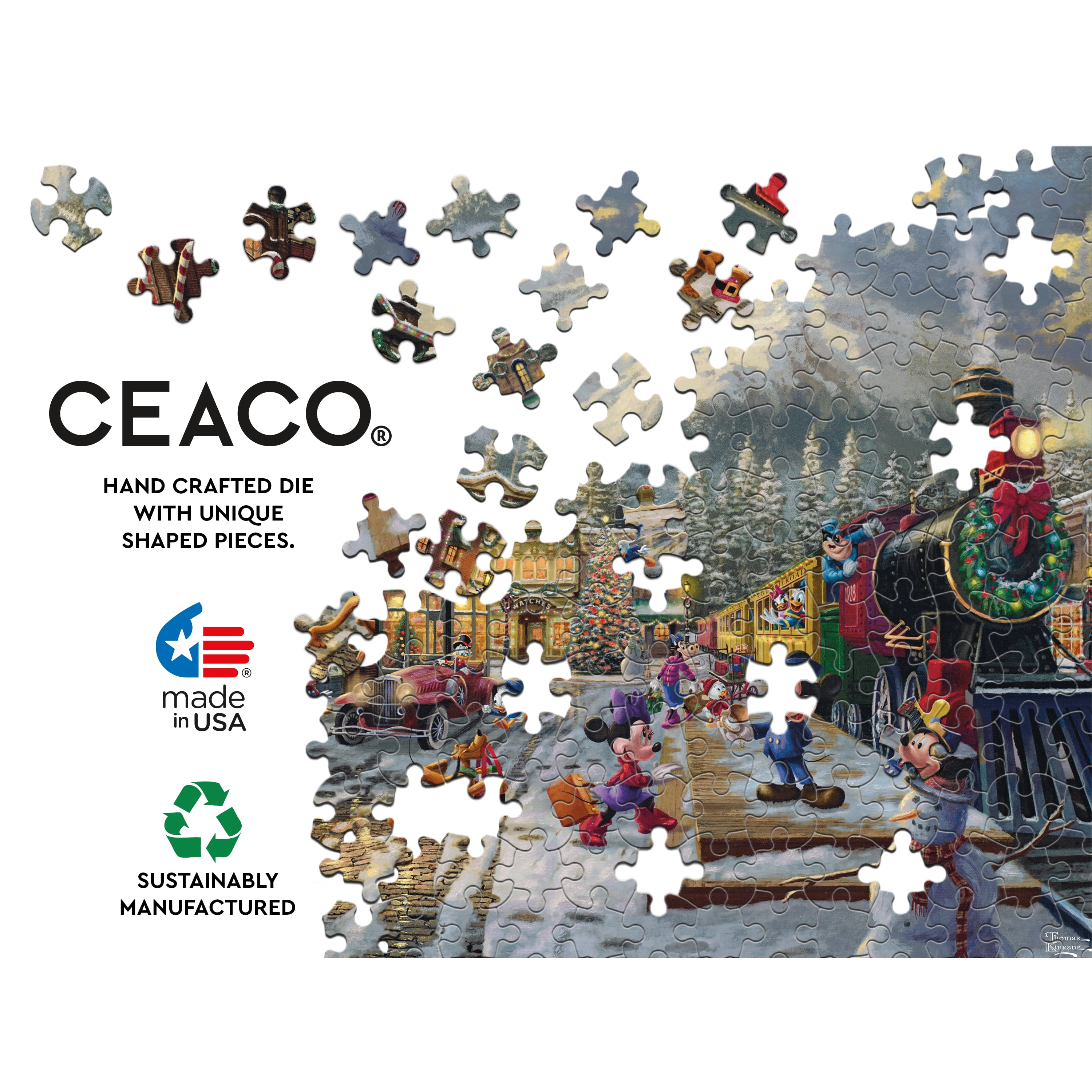 Ceaco Thomas Kinkade Mickey and Minnie Sweetheart Skating 1000-Piece Interlocking Jigsaw Puzzle for Adults Ages 14+