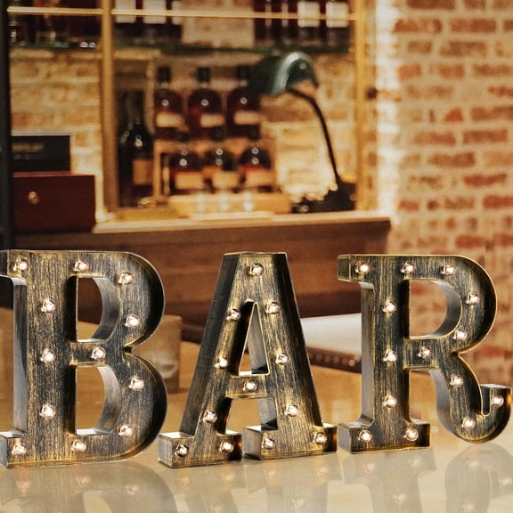 HIBIBUD Light Up Bar Sign, Led Vintage Letters Home Decor Name Signs - Illuminated Marquee Letter Sign Lights - Battery Operated - Lighted Accessories & Decorations