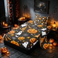 thumbnail image 2 of Homewish Halloween Pumpkin Ghost Twin Sheets, Witch Hat Bat Bedding, Black Orange, 3pcs (1 Flat Sheet, 1 Fitted Sheet and 1 Pillowcase), 2 of 6