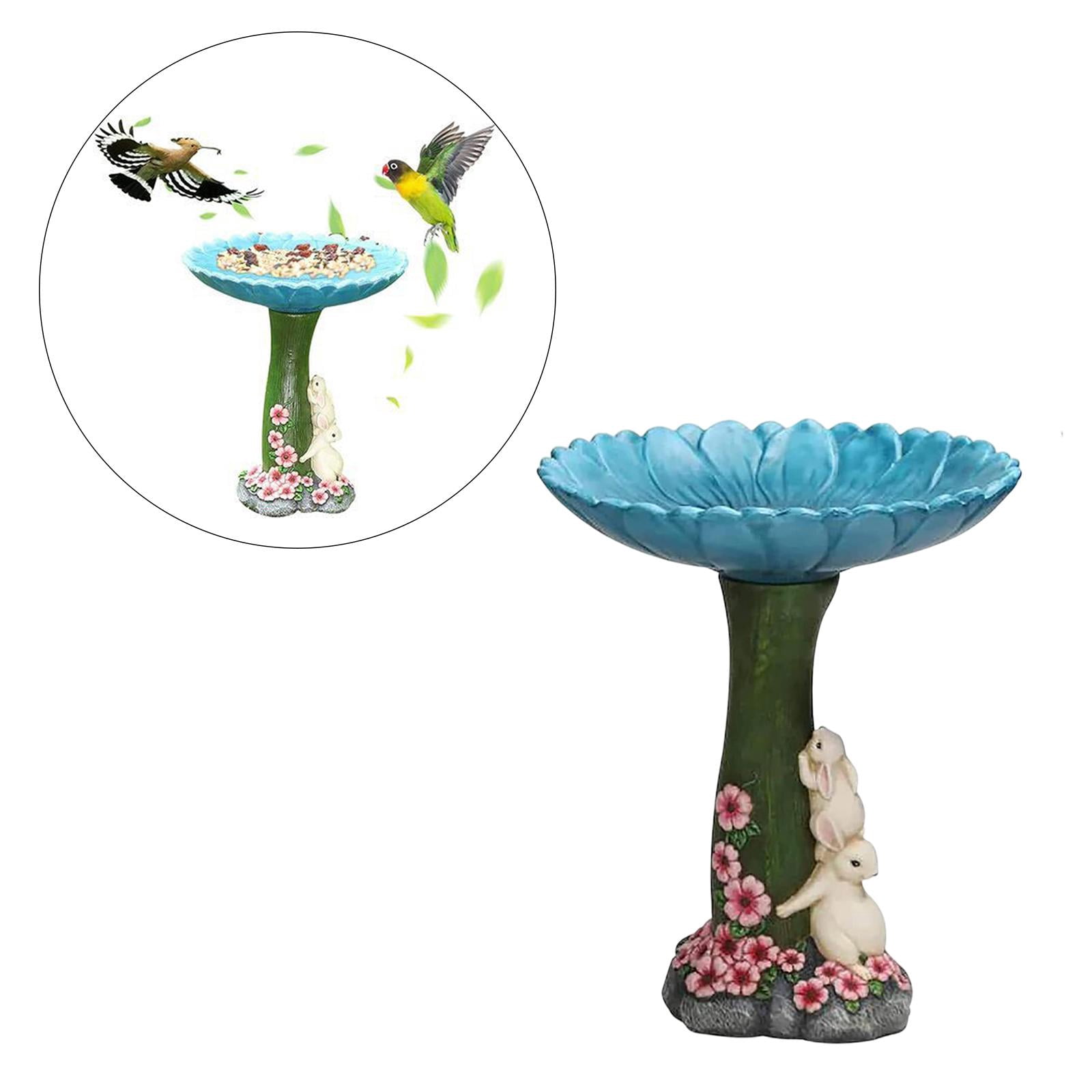 Outdoor Lawn Garden Bird Bath Statue Retro Fountains Crafts Yard Birdfeeder Cartoon Animal Landscape - rabbit