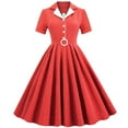 thumbnail image 2 of Women's 1950s Retro Vintage Cocktail Party Dress Polka Dot Swing Dresses Suit Collar Cardigan Stretch Lace-Up Midi Dress, 2 of 5