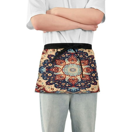 

Boho Mandala Server Apron with 3 Pockets Waterproof Waitress Waist Short Apron for Man Woman 12 Inches