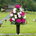 thumbnail image 3 of Sympathy Silks Artificial Spring Cemetery Flowers Pink Rose and Beauty Mum Bouquet, 3 of 7