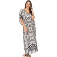 thumbnail image 5 of Sakkas Delma Women's Long Maxi Column V-neck Short Sleeve Slim Dress with Print - GW290-White - One Size Regular, 5 of 5