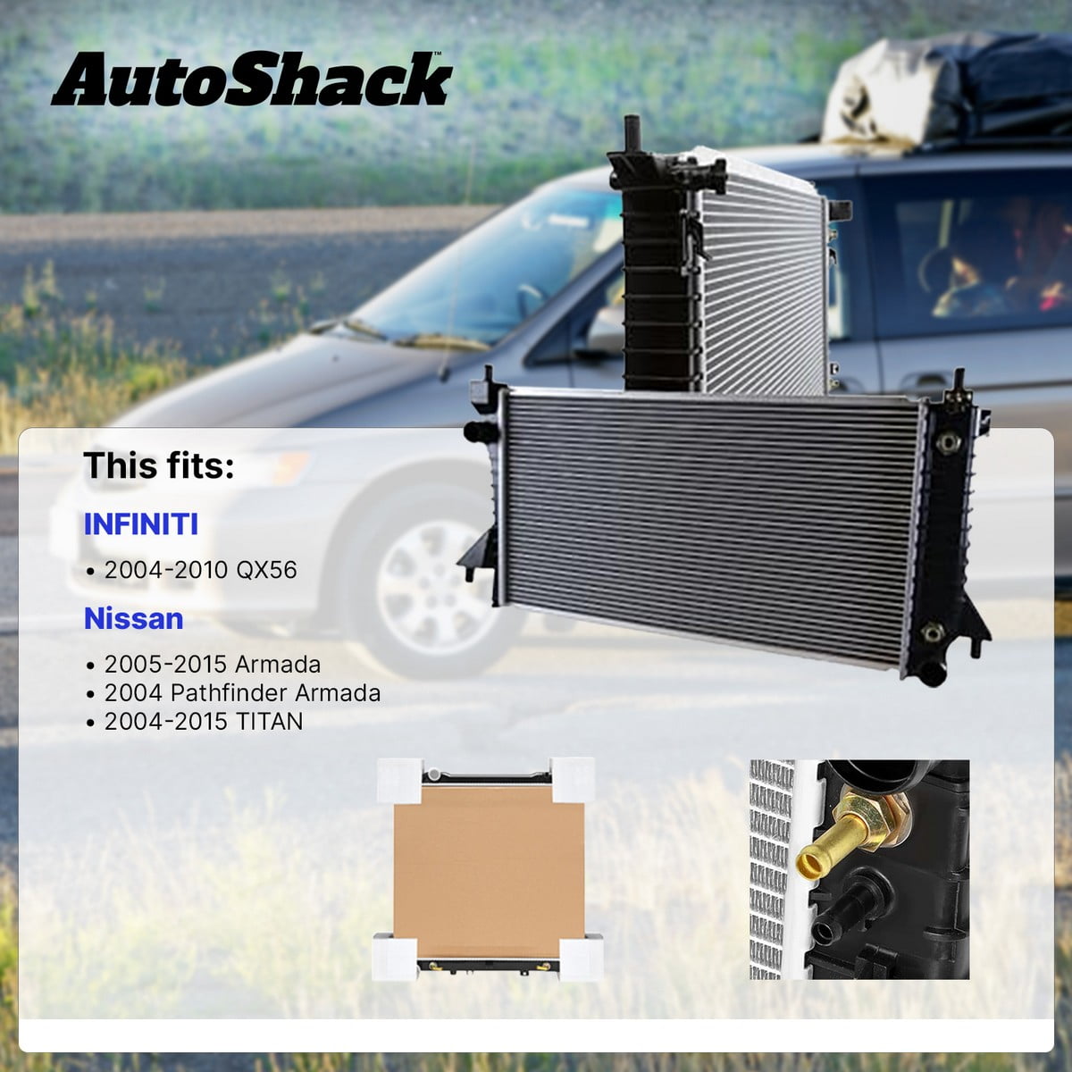 Autoshack Radiator Compatible with Nissan & INFINITI, TITAN 2004-2015 Armada 2005-2015 QX56 2004-2010 Pathfinder Armada 2004, V8 5.6L, with Transmission Oil Cooler