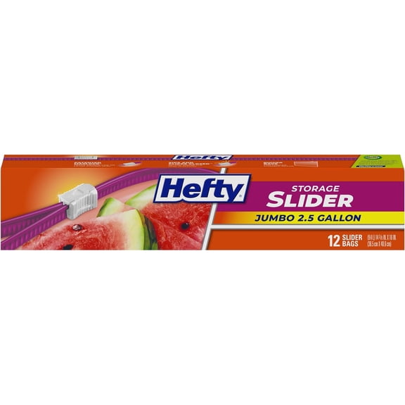 Hefty Slider Jumbo Storage Bags, 2.5 Gallon Size, 12 Count