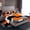 Orange, variant on Castle Fairy Abstract Mid Century Square Queen Sheet Sets,Black Grey Orange Bed Set