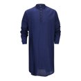 thumbnail image 4 of Miluxas Mens Robe Button Down Long Sleeve Cotton Linen Thobe Casual Gown Henley Shirt Navy XXL(XXL), 4 of 9