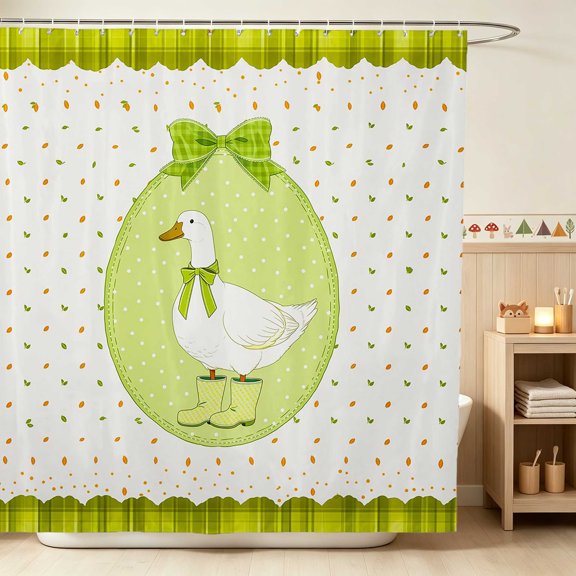 Erosebridal Duck Shower Curtain 72Wx72L for Girls, Green Rain Boots Waterproof Bathroom Curtain