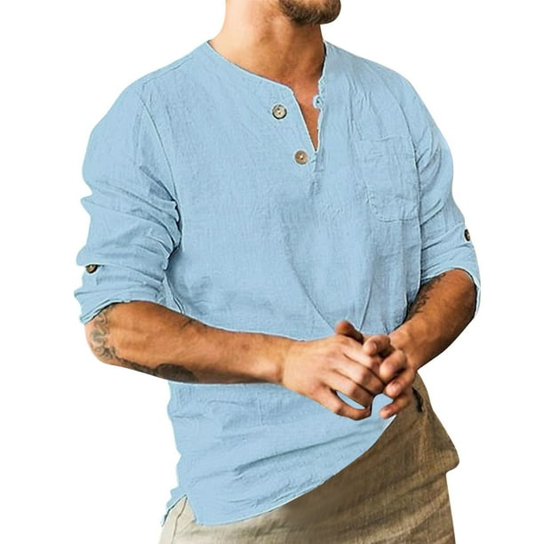 Camisas De Sport Para Hombre Camisas de un solo pecho para hombre camisas informales de manga corta para playa con solapa de Color solido para vacaciones al libre Blue S Bodega