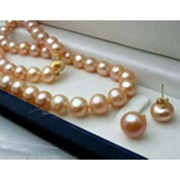 K-KED AAA 8-9MM Pink Genuine Natural Cultured Pearl Necklace 18''   Earring Set
