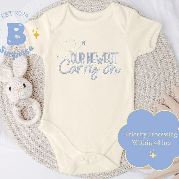 Our Newest Carry On Onesie, Baby Announcement Bodysuit, Airplane Travel Theme Baby Shirt, Gender Neutral Onesie Cute Baby Onesie, BABY BODYSUIT LAT 4424
