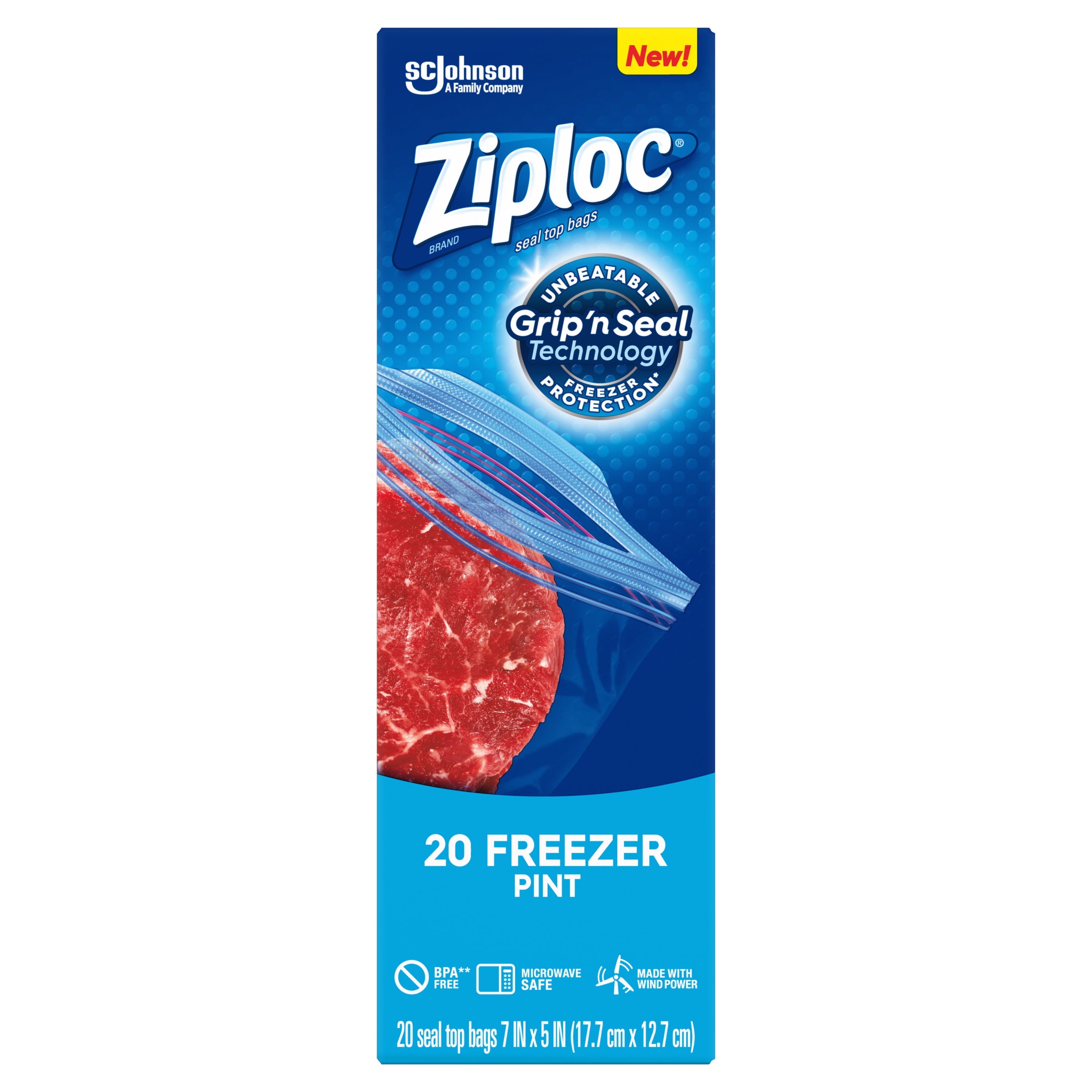 Ziploc Brand Freezer Pint Bags with Grip 'n Seal Technology, 20 Count ...