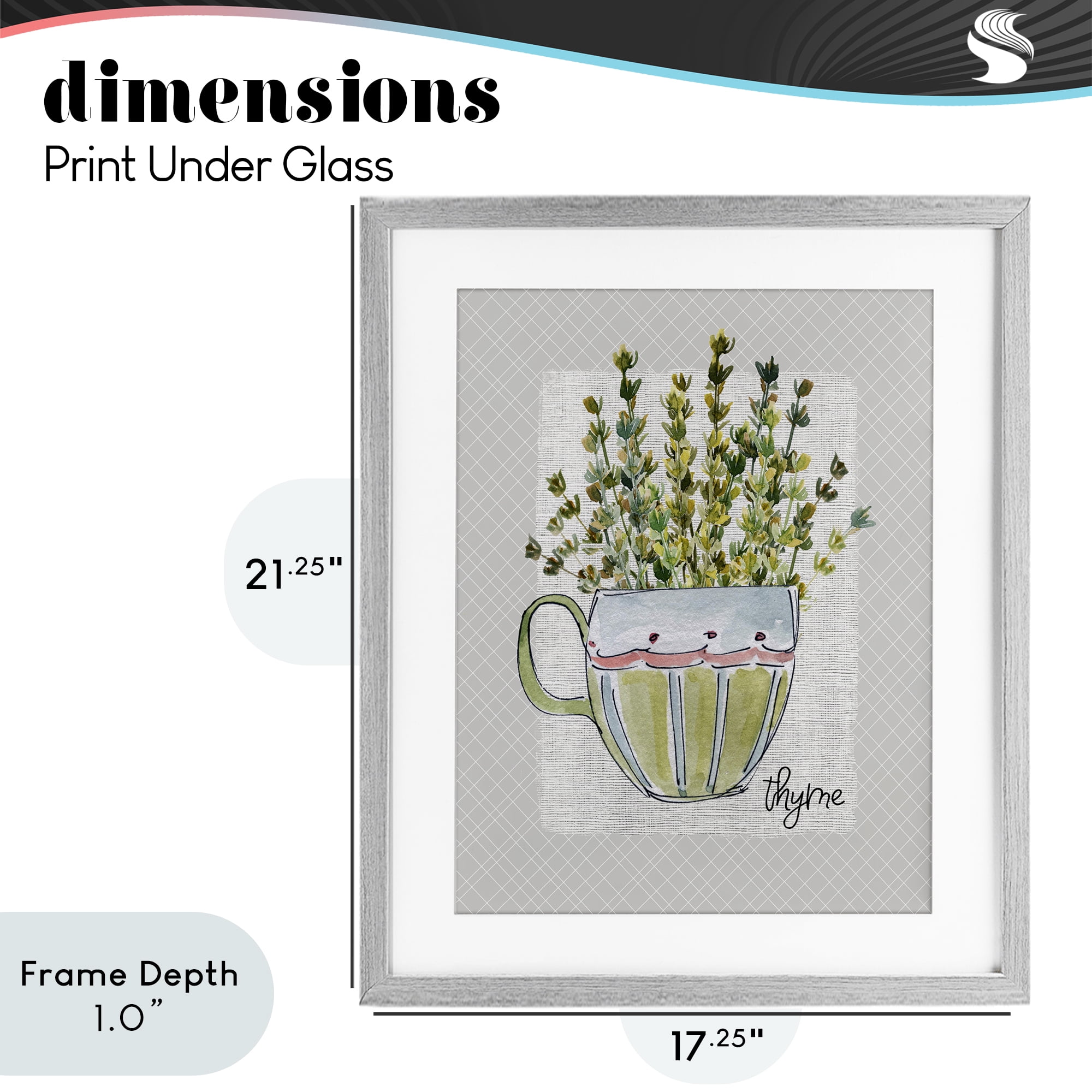 Stupell Industries Thyme Herb Mug Gray Framed Print Under Glass, design by Livi Finn