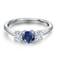 thumbnail image 3 of Gem Stone King 925 Sterling Silver Blue Created Sapphire and White Moissanite Engagement Ring for Women | 1.06 Cttw | Round 5MM | Gemstone September Birthstone | Size 9, 3 of 7