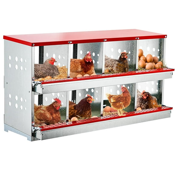 Gallineros para Aves Cajas Nido Metálicas - Estación de Postura con 8 Compartimentos y Recogida Frontal de Huevos - Percha Resistente - Montaje en Pared - Color USA - Ideal para Gallinas y Patos