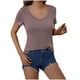 thumbnail image 1 of Camisetas Casuales de Mujer Nueva Camiseta de Manga Corta de Cuello U de Color Sólido de Verano, Poliéster, 1 of 8