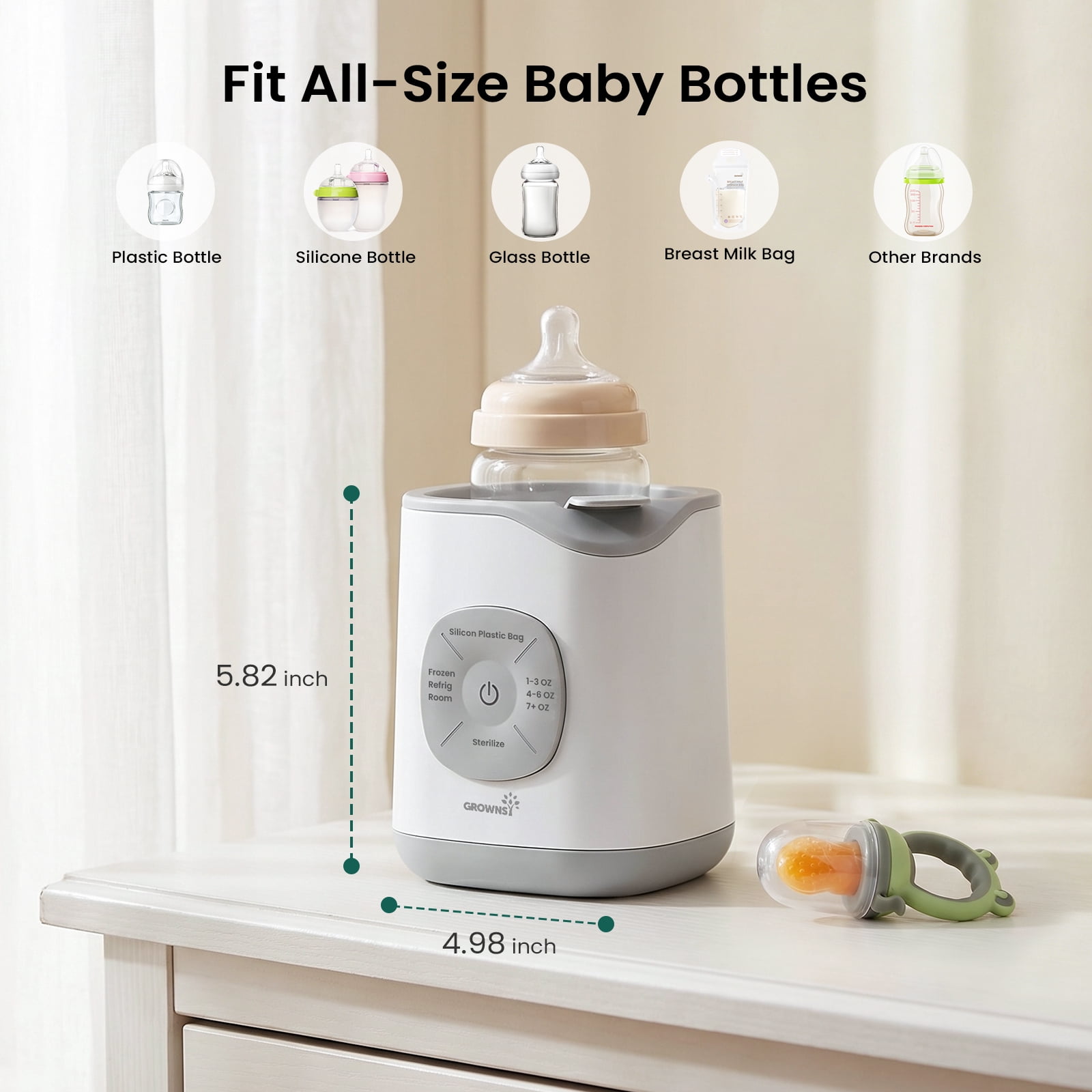 Grownsy Fast Baby Bottle Warmer 10 in 1 for Breastmilk& Formula with Food Feeder Pacifier