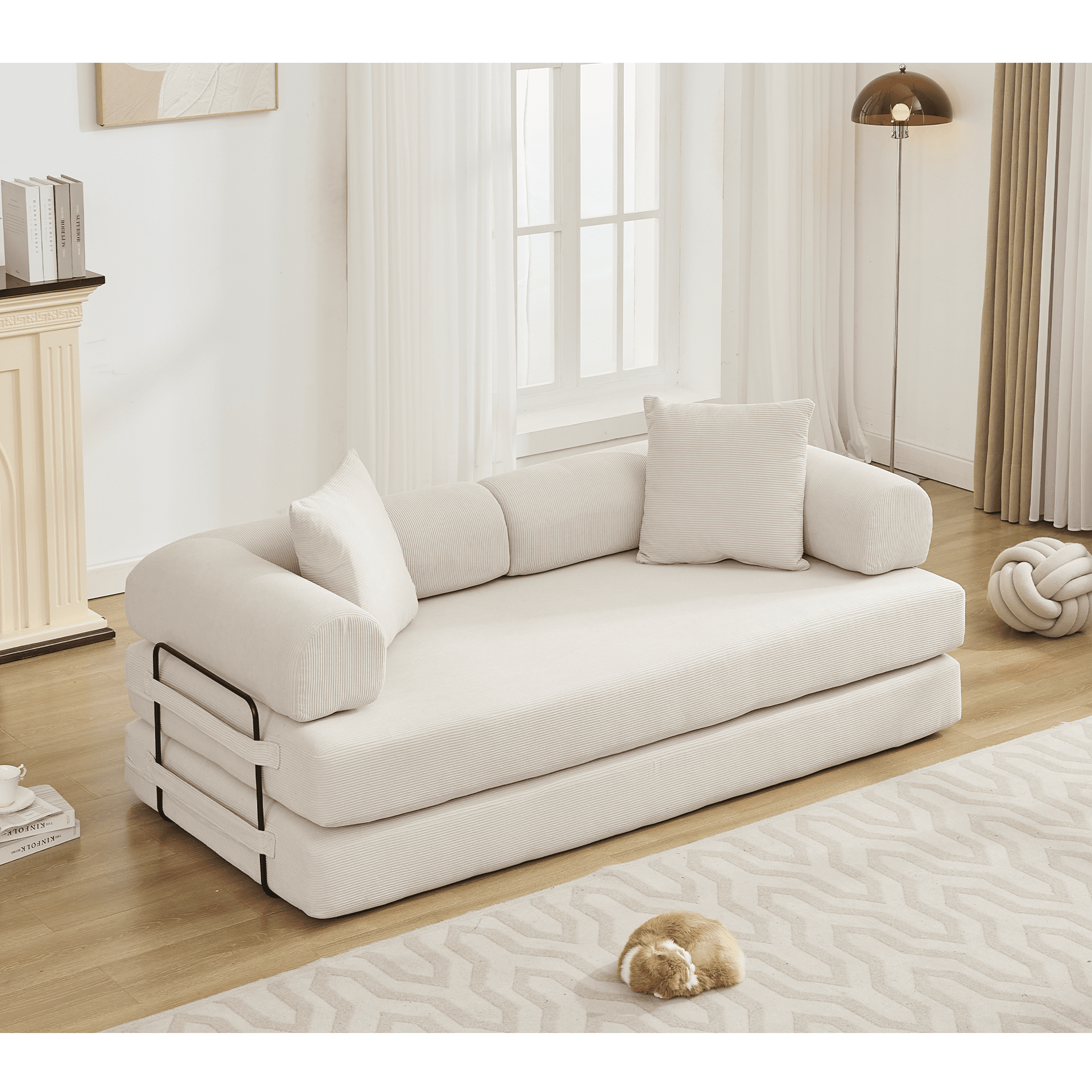 Muumblus 78" Corduroy Loveseat Cloud Sofa , Queen Size Convertible Slpper Couch Bed for Living Room, Beige