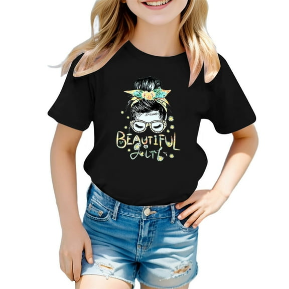 Kiijoy Toddler Girls Graphic Tee Short Sleeve Crewneck T-Shirt Summer Casual T Shirt, Sizes 3-12