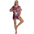 thumbnail image 6 of DAKIMOE Womens Pajama Set Silk Satin Pajamas Short Sleeve Sleepwear Matching Soft Loungewear 2 Piece Lounge Pjs Shorts Set S-XL, 6 of 7
